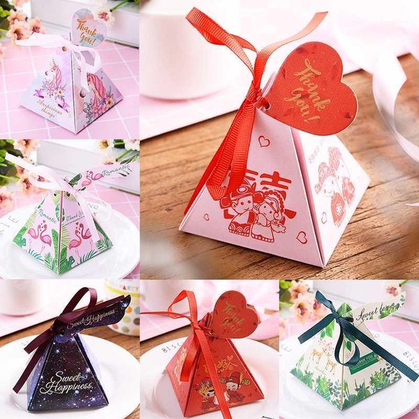 

5pcs/set flamingo new candy box gift case paper with ribbon festival supplies wedding favor birthday party fashion triangle1