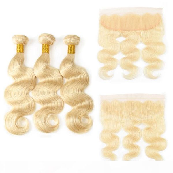 

malaysian honey blonde human hair bundles with lace frontal closure 613 platinum blonde body wave hair weaves with lace frontal, Black;brown