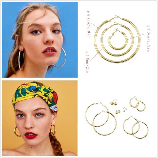 

inlove 2 colors 6 pairs/set women fashion jewelry round hoop earrings circle ear stud for women aretes pendientes mujer moda set, Golden;silver