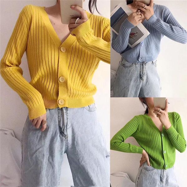 

ladies knitted slim coat harajuku style buttons long sleeve knitwear jumper cardigan casual femme short outwears @c1, White