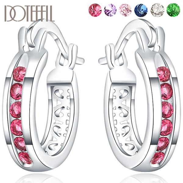 

hoop & huggie doteffil 925 sterling silver red/white/green/pink/purple/blue zircon earrings for woman wedding engagement jewelry, Golden;silver