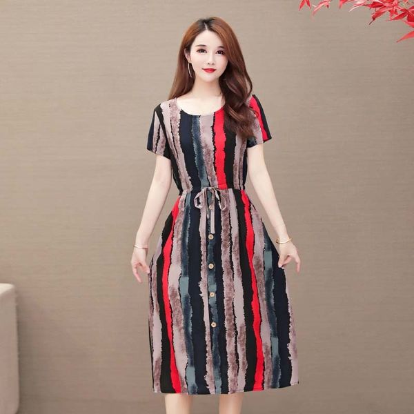 

2021 new new women print dresses vintage short sleeve cotton large size cute refined noble trend summer dress scia, Black;gray