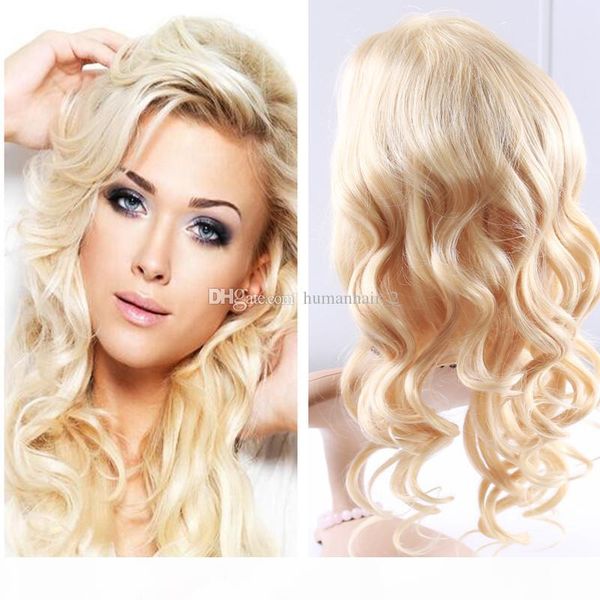 

full lace human hair wigs blonde color 613 body wave wigs with baby hair 150 density bleached knots brazilian virgin hair glueless, Black;brown