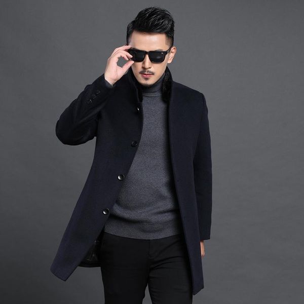 

men's wool & blends woolen cloth coat middle-aged male dad put double-sided, paragraph dust grows in cashmere 2021 winter, Black