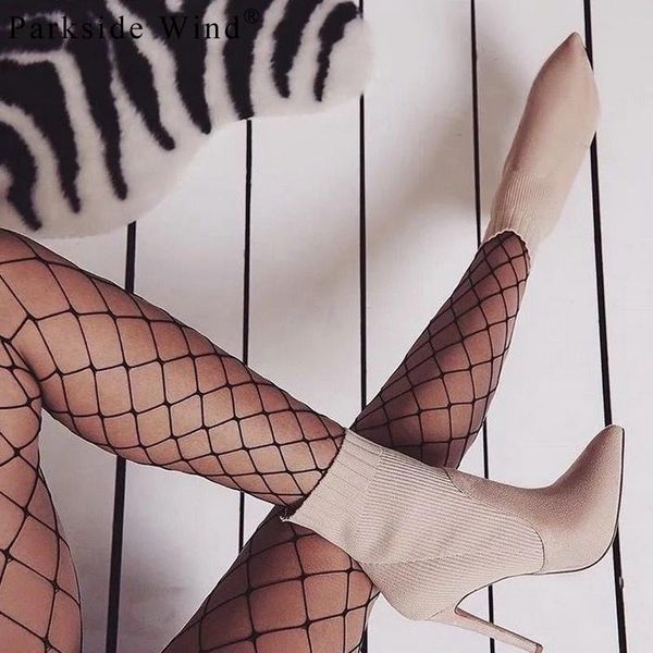 

boots parkside wind knitting high heels flock pointed toe thin heel women fashion spring party female ankle xwc3226-45, Black