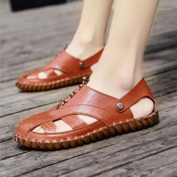 

men cow leather sandals outdoor sandals men's shoes leather fashion casual shoes breathable men footwear walking sandal1, Black