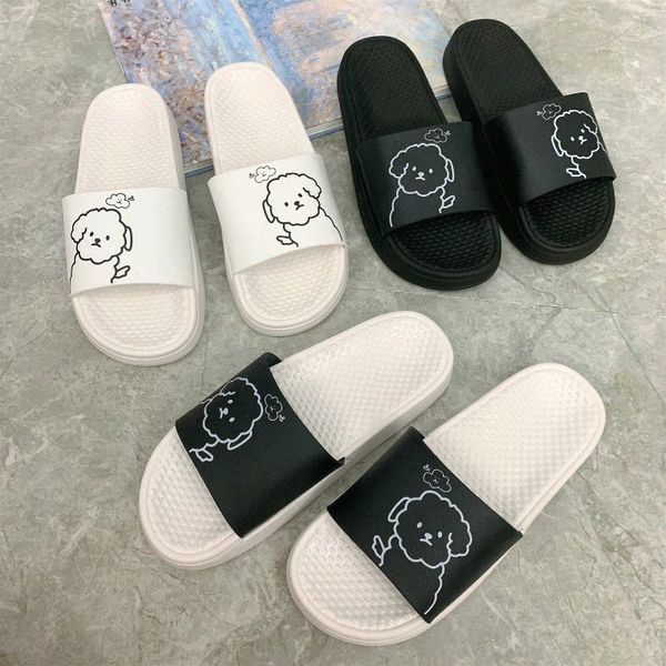 

women summer couple slippers cute dog shoes soft bottom ladies indoor slipper thick bottom female casual home footwear #h73j, Black