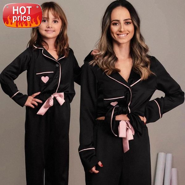 

pajamas set for women satin love embroidery casual long sleeve warm home set sister sleepwear bow cute pajama lace up pockets #ci4o, Black;white