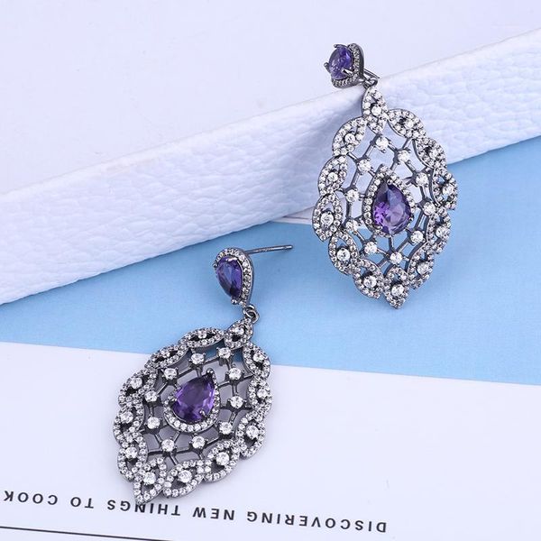 

dangle & chandelier xiumeiyizu luxury wedding women drop earring paved cubic zirconia fashion earrings rhodium plating jewelry for party1, Silver