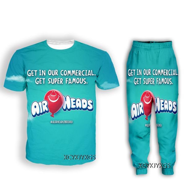 

air heads funny 3d all over print women men casual t-shirt joggers pants and suit plus size c23, Gray