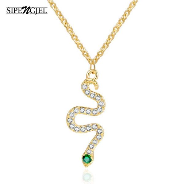 

sipengjel fashion cubic zircon punk snake pendant necklace personality hip hop nekclace for women girlfriend jewelry, Silver