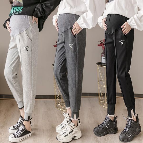 

9917 # материнство брюки весна осень повседневные брюки comfy живота поддержка эластичный пояс для беременных гарем брюки, White