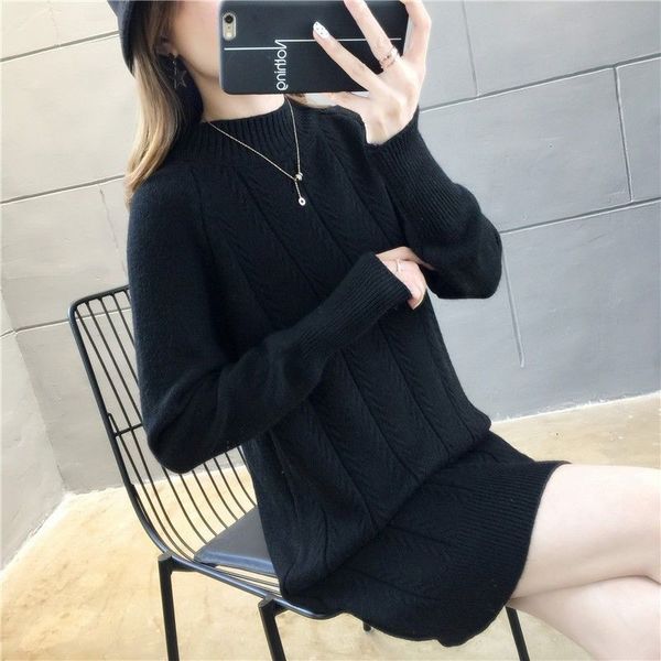 

2021 new mid-length bottoming woman sets of long sleeve high collar jumpers with sweater gowns k7hq, White;black