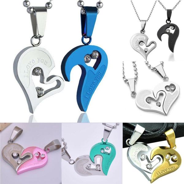 

lovers couple i love you chain necklace titanium steel puzzle heart pendant men's and women's necklace jewelry, Silver