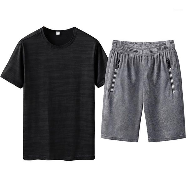 

plus size tracksuit men shorts streetwear casual fashion camouflage printed short sleeve shorts sports sets vetement homme 7.101, Gray