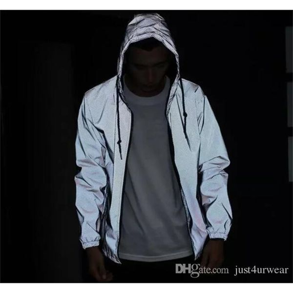 

mens high street reflective windbreaker jackets coats women hip hop fashion sport outdoor active hooded windbreaker long sleeved, Black;brown