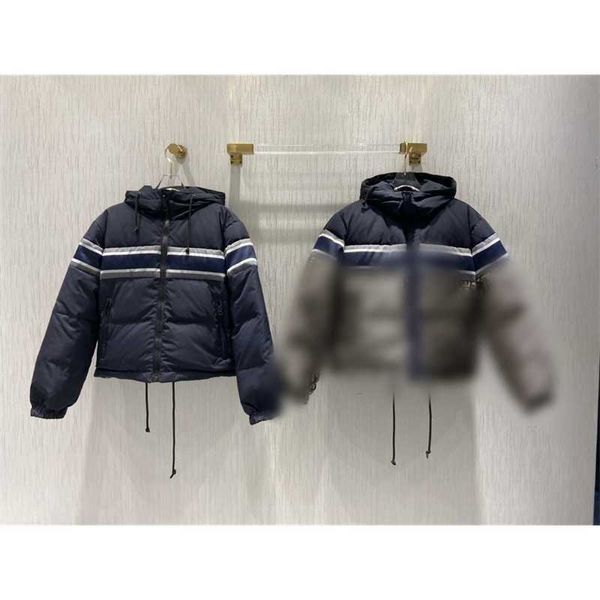 

monclair d family down new product in autumn and winter 21 letter embroidery jacquard hem drawstring two sides wear striped short jacket, Black