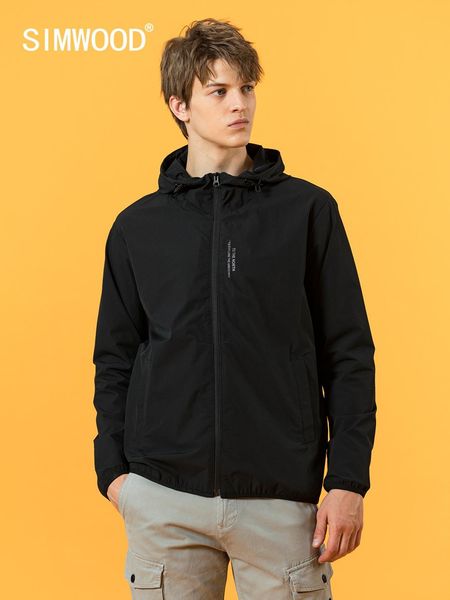 

simwood autumn new thin jacket men hooded fashion jackets letter print windbreaker outerwear coats sj130435 201007, Black;brown