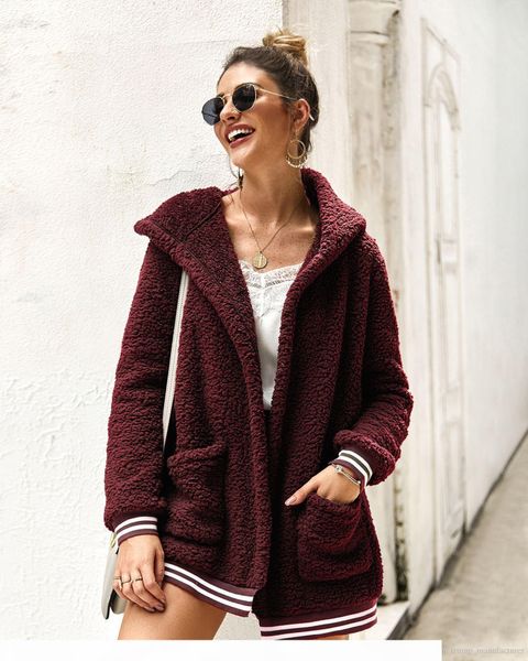 

luxury women designer cardigan sweaters cardigans winter coats plush hooded hoodie coat warm sweater outdoor womens clothes outwear jackets, Black