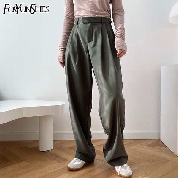 

foryunshes women wide leg cigarette suits trousers 2020 autumn femme high waist straight pants casual office business bottom 1020, Black;white