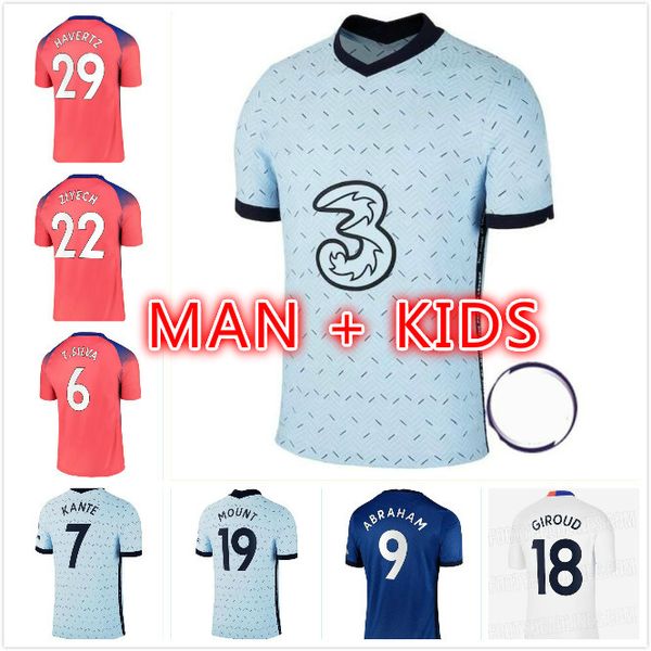 

20 21 soccer jerseys abraham werner havertz chilwell ziyech zouma football shirt pulisic camiseta kante mount 2020 2021 men + kids kit, Black;yellow