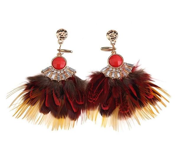 

lady 2016 new long tassel feather vintage statement luxury earring for women boho bohemia resin jewelry gifts22, Golden;silver