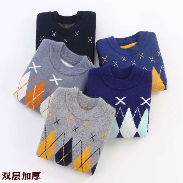 

boy's cashmere baby's thickened pullover sweater middle large children's wear autumn and winter, Blue