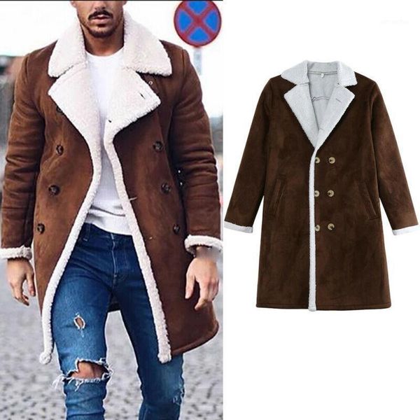 

men fur fleece trench jacket coat overcoat lapel warm fluffy jacket double breasted winter warm coats outerwear1, Black;brown