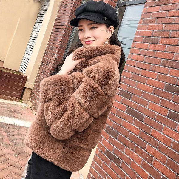 

women's fur & faux 2021 coat female jacket womens winter coats autumn fluffy artficial, Black