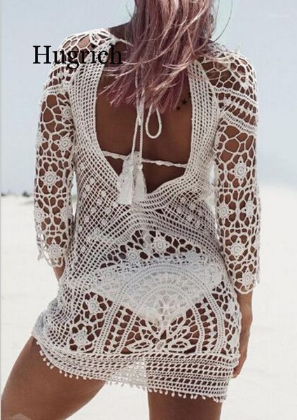 

2020 swimwear cover up women white lace tunic beach dress clothing backless bathing suit crochet bikini swimming beach wear1, White;black