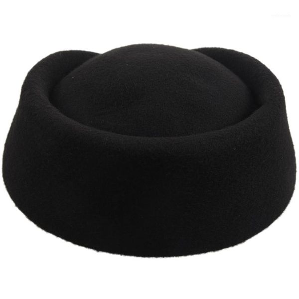 

new elegant wool felt pillbox stewardess air hostesses beret hat party base cap (black)1, Blue;gray