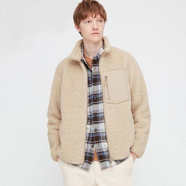 

men jacket autumn/ winter casual fashion solid color long sleeve zipper polar fleece jacket soft comfortable1, Black;brown