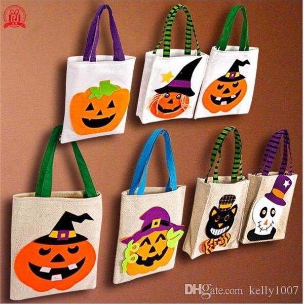 

cotton large sale factoryfey02020 canvas hand pumpkin,devil,spider printed halloween candy gift bags a11