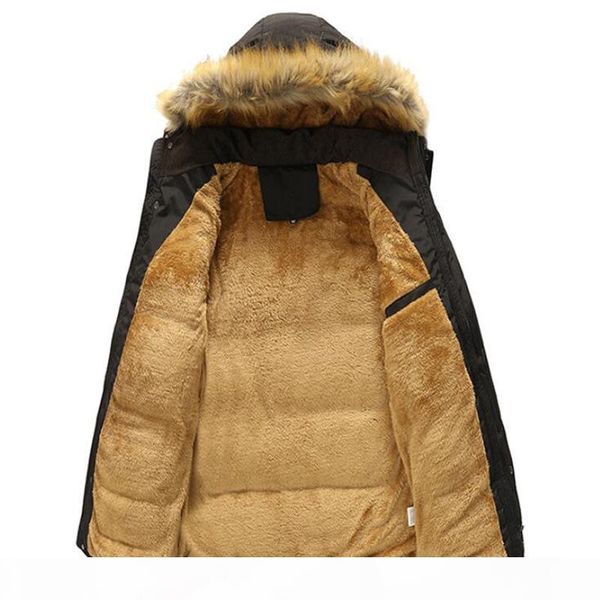 

winter fur collar coat hooded jacket men winter windproof thicken fleece parka mens jackets and coats plus 5xl outwear clothes, Black