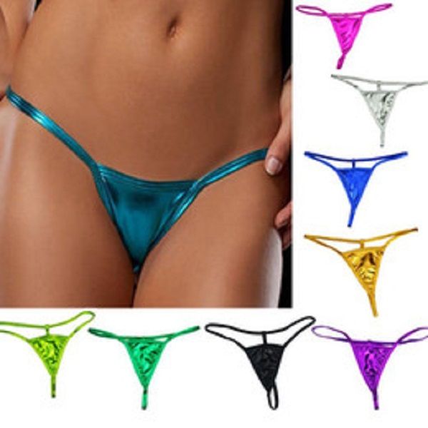

glitter womens metallic color micro g-strings thong mini bikini briefs ladies erotic lingerie panties underwear sleepwear, Black;white