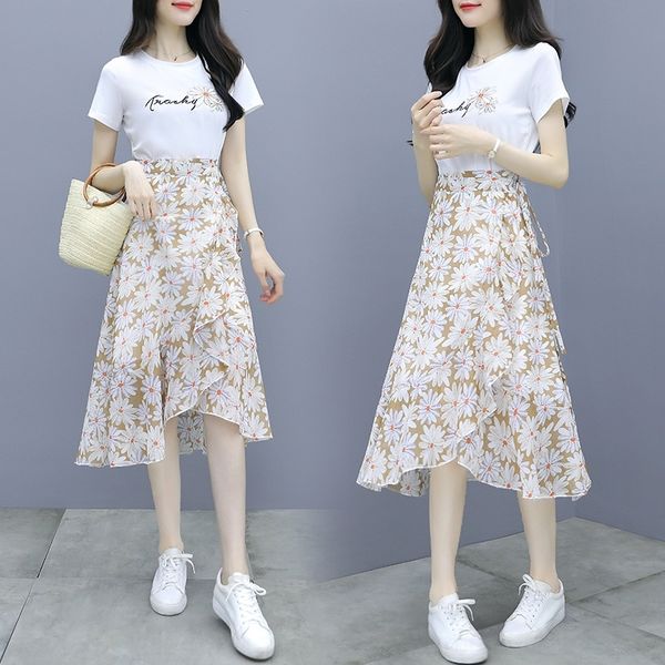 

unkao very fairy niche summer set skirt spring and autumn 2020 platycodon new summer flower suit two-p skirt grandiflorum floral dress suitw, Gray