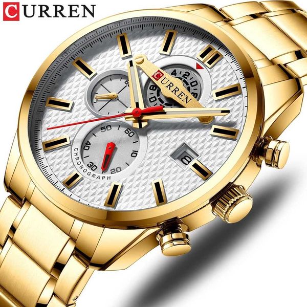 

curren 8352 fashion men's watch sports quartz gold watch bracelet buckle men's chronograph luminous 3bar waterproof watch, Silver