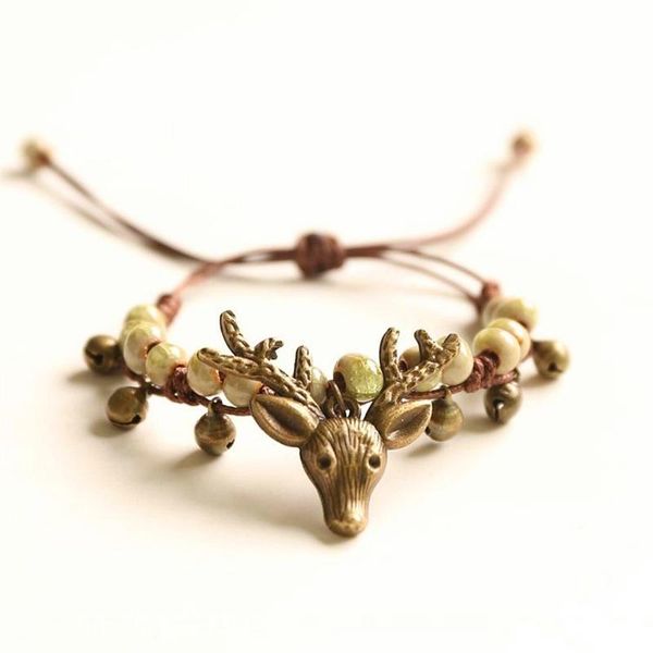 

charm bracelets loredana the gift for christmas elk and natural pure ceramic matching leather bracelet.holiday gifts, Golden;silver
