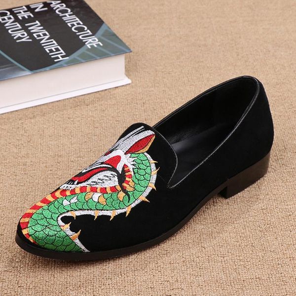 

christia bella men loafers slip on shoes fashion classic dress party shoes round toe embroidery handmade new, Black