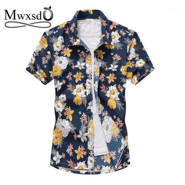 

mwxsd summer men hawaiian beach short sleele shirt fashion printing shirt casual slim fit shirts men clothes 20201, White;black