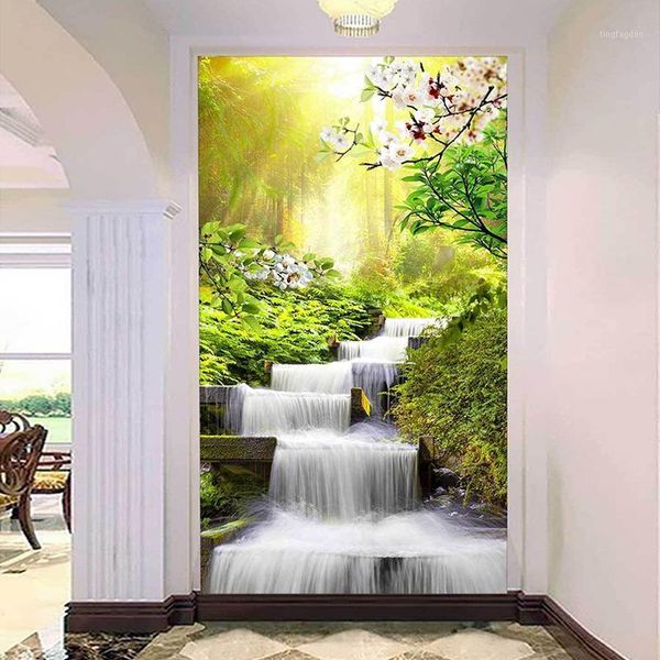 

wallpapers drop custom 3d wallpaper papel de parede forest sunshine waterfall running water entrance wall murals paper 3d1