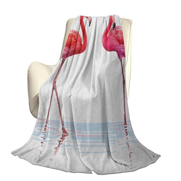 

two hand drawn flamingos in pink colors on seaside tropical wildlife artworkoffice leisure blankets