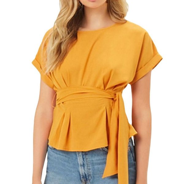 

women shirts solid color short sleeve with round neck cute loose trend elegant noble vogue summer blouse shirts, White