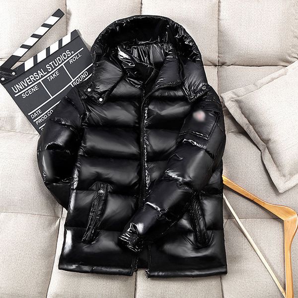 

down jacket shiny fashion men's korean thick white duck down couple men and women with the same paragraph factory direct sales, Black