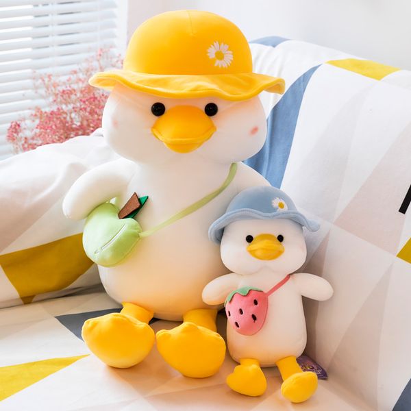 

cute backpack to school duck doll soft cute hat little white duck plush toy doll presents to children
