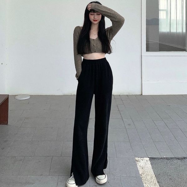 

autumn new style versatile split leg show thin loose straight casual high waist mopping pants women's wear