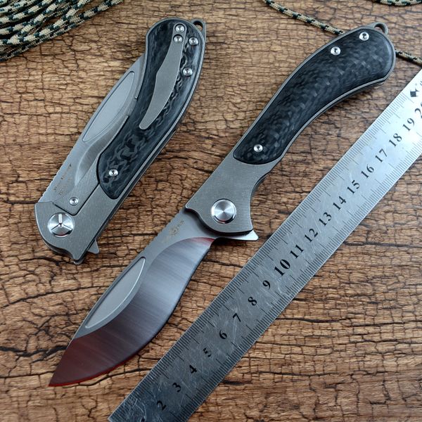 Двойной складной нож Flipper Fast Open Camping Hunting Иск D2 Satin Blade TC4 Titanium Carbon Fibre Handle