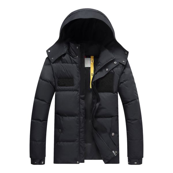 

winter men's new young and middle-aged fashion business coat solid color hooded thick casual down jacket, Black
