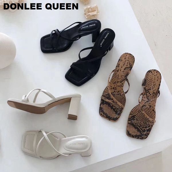 

2020 fashion sandal slippers women high heel flip flops slip on slide narrow band sandals elegant ladies slipper sandalias mujer x1020, Black