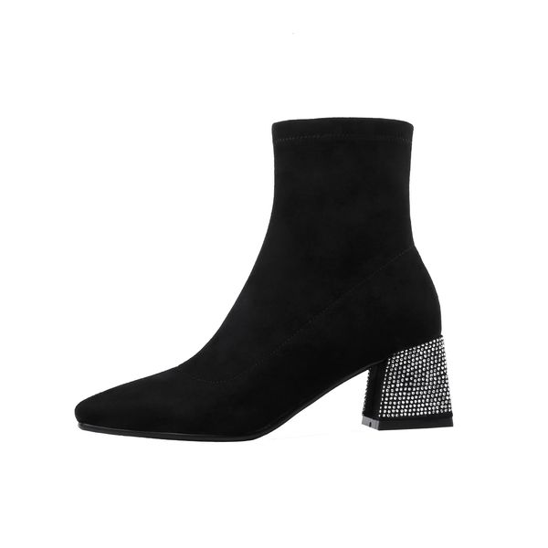 

woman 2021 stretching outdoor flannel bootiesrhinestone heel and america online boots fjai, Black